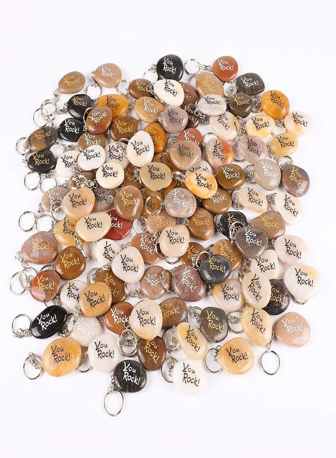 ROCKIMPACT 100PCS You Rock Inspirational Stone Key Chains, Pocket Word Stone Keyring Lot, Engraved Natural River Rock Key Rings, Teamwork Bonding Gift Bulk Keychain (You Rock! 100 Pieces) - Image 3